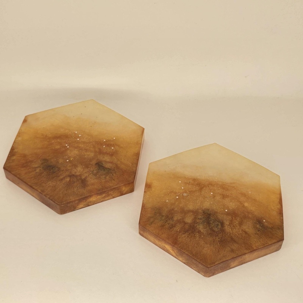 Horses Hexagon w/ Pads Coaster Trinket Tray Set Glitter Gold Ombre Amber Brown - Picture 4 of 12